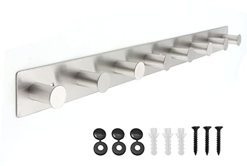 Hakenleiste Edelstahl Kleiderhaken Wand Wandhaken Schrauben, Garderobenleiste mit 8 Hakens (Silber, 8 Hakens)