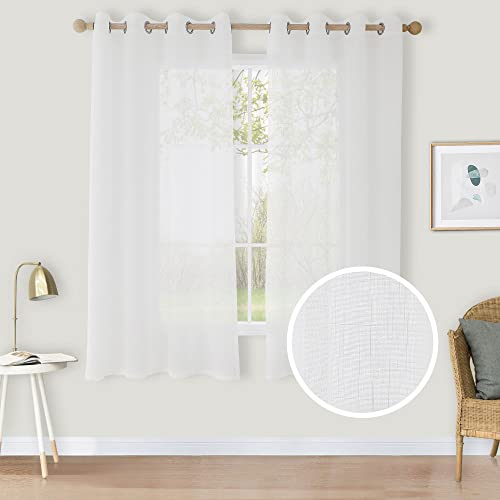 CUCRAF Leinenoptik Weiß Voile Vorhänge mit Ösen Halbtransparent Gardine für Schlafzimmer Wohnzimmer H175 x B140cm 2er Set
