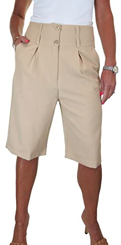 Paulo Due Ladies Knee Length Tailored Shorts Wide Waistband Beige 20