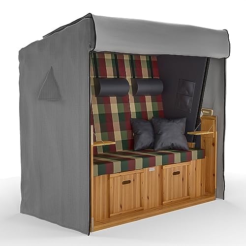 SANZARO Strandkorb Schutzhülle winterfest 155 cm passend für 150 breit – RipStop-Technologie mit 600D Oxford Stoff, Reißfest und UV Beständig, Abdeckhaube für Strandkörbe Wasserdicht, grau