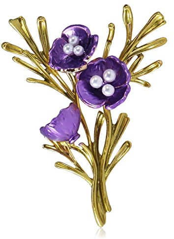 MAYIYAHO Lila Orchidee Blumenbroschen für Frauen Perle Emaille Blume Hochzeiten Party Büro Brosche Pins Geschenke