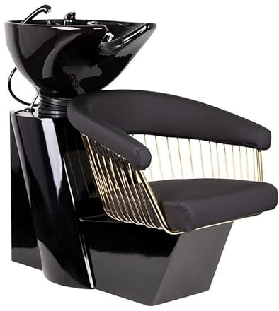 i Beauty Friseurstuhl Gold mit Waschbecken Leder Silber Friseurwaschsessel Rückwärtswaschbecken