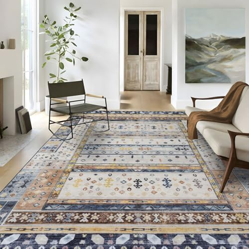 TALETA Teppich Wohnzimmer waschbarer Orientteppich Vintage, Rutschfester Teppich für Schlafzimmer, Küchen, Esszimmer, braun, 140 x 200 cm