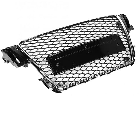 Front-Racing-Grill, Verchromter Rahmen, Sport-Stoßstange, Mesh-Wabenschutz Für A5 Für B8 Für S5 Für S-Line 2008-2011 (Farbe : Chrome Frame Emblem)