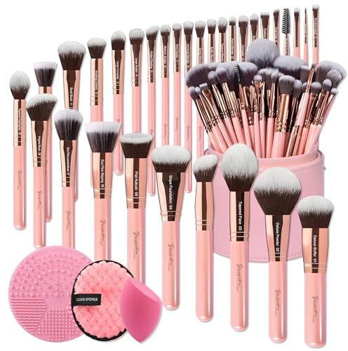 Bueart Design Labeled 30Pcs Professional Deluxe Makeup Brushes set with Extra large holder case for Foundation Face Blending Blush Concealers Eyeshadow