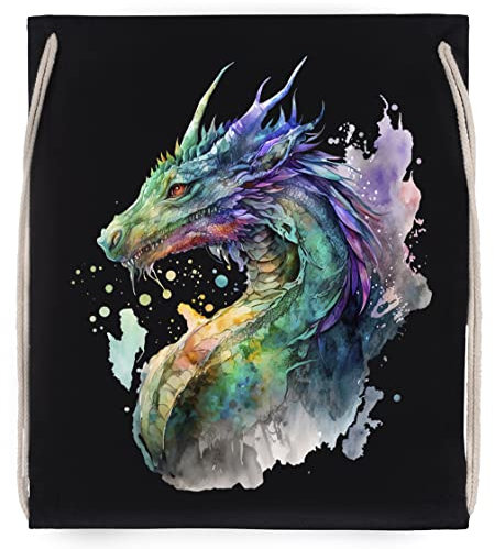 Fantasy-Drache Im Aquarell Schwarz Turnbeutel mit Kordelzug Black Drawstring Gym Bag