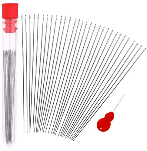 Beading Needles Set 30 Pcs Long Straight Beading Needles 0.45 * 55 mm Embroidery Needles Seed Beads Needles with Threader and Storage Tube for Bracelets and Jewelry Making