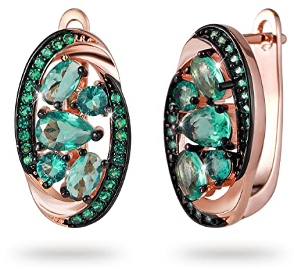 Richapex Gold Ohrringe Damen 18k Gold Cerolen Ohrringe für Damen Klein Huggie Hoop Elegant Diamant Silber Hängend Reifen Ohringe Stecker Zirkonia (Grün)
