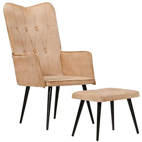 Bussandri Exclusive - Ohrensessel mit Hocker Creme Canvas