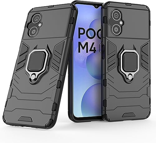 Cover per Xiaomi Poco M4 5G/Poco M5 4G con Anello, Custodia Supporto Magnetica Rigida Resistente Antiurto Doppio Strato Protettiva Calamita Bumper Case (Xiaomi Poco M4 5G/Poco M5 4G, Nero)