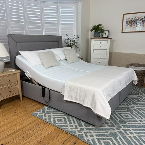 Backcarebeds Majestic Twin Adjustable Electric Bed - 5ft King, Woven Ash | Orthopaedic Adjustable King-Size Double Bed Including Base, Headboard, Memory Foam Mattress & Dual Hand Controls.