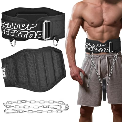 Seektop 2-in-1 Gewichtheber- und Dip-Gürtel – GYM Workout Gewichthebergürtel mit Kette, Neopren-Taillen-Dip-Gürtel für Gewichtheben, Kniebeugen, Training, Fitness, Männer und Frauen (groß)