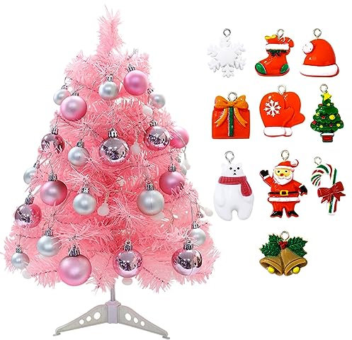 JOYIAL 17inch Mini Small Pink Christmas Tree with 28pcs Christmas ball accessories, Artifical Desktop Simulation Tabletop Xmas Tree and Ornaments(Pink)