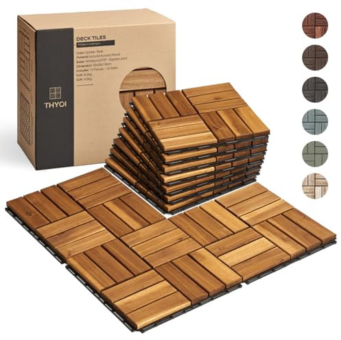THYOI Piastrelle per terrazze, pavimenti per patio, piastrelle in legno di acacia impermeabili per esterni per tutte le condizioni atmosferiche, per balcone, cortile, interni ed esterni (motivo