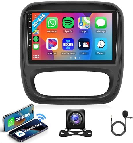 8 Core 2G 64G Android Car Stereo for Opel Vauxhall Vivaro Renault Trafic FIAT Talento Nissan NV300/VW30 Wireless Carplay, Rimoody 9 Inch Touch Screen Car Radio with GPS Bluetooth FM RDS Backup Camera