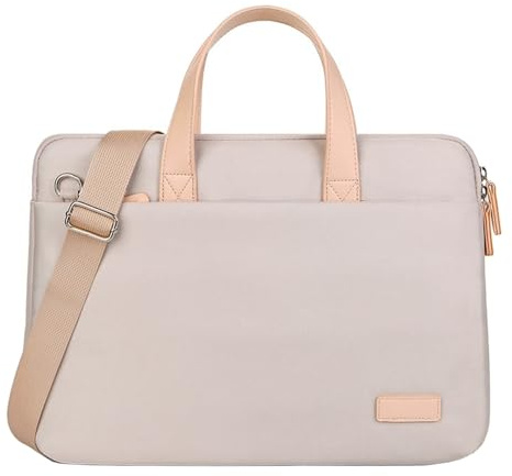 Aliuciku Unisex Adults 15.6 Inch Beige Laptop Bag, Briefcase Style, Anti-Vibration Protection, Luggage Trolley Strap