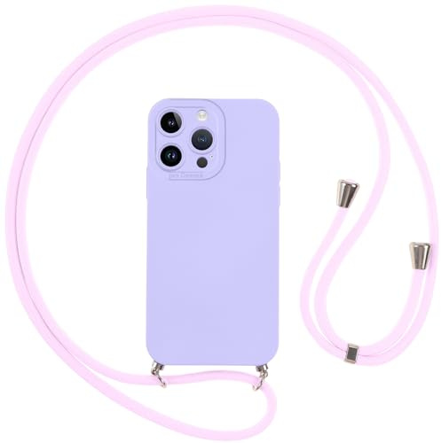 Vauki handyband Hülle für iPhone 14 Pro mit Band, HandyHülle mit Kordel, Weich Silikon TPU Stoßfest Bumper mit Kette zum Umhängen für iPhone 14Pro, Lanyard-Lila
