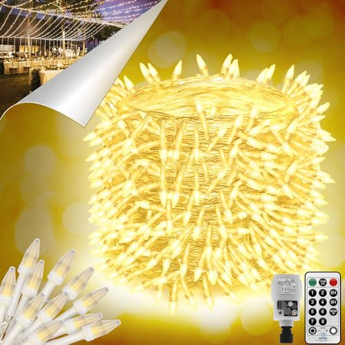 100M Christmas Outdoor Fairy Lights Plug in,800LED Long String Lights Indoor for Room,Diamond LED Shape Garden Tree Light Waterproof with Remote Timer,10M Lead Wire for Outside Xmas(Warm White)