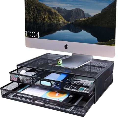 DESKORGA Tiroir coulissant métal sous bureau – Fixation sans perçage – 2 tiroirs A4 – Organisateur robuste pour bureau, maison ou cuisine
