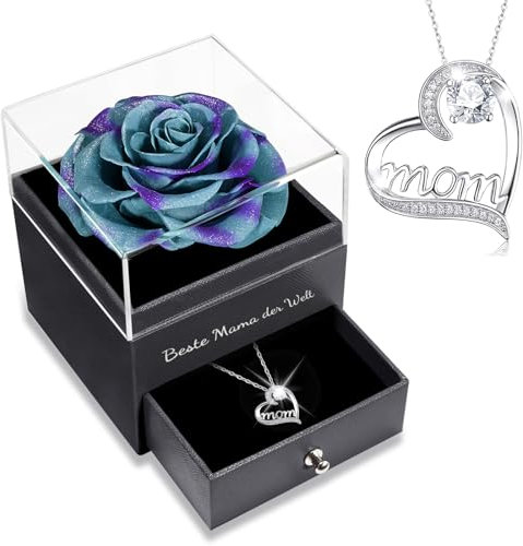 Sunia Muttertagsgeschenke für Mama - Echte Rose mit Mom Halskette aus 925 Sterlingsilber - Beste Mama der Welt Geschenk für Muttertag, Geburtstag, Valentinstag
