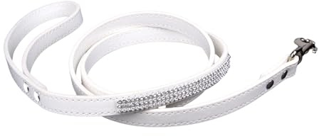 CUSROS Modische Hundeleine, Elegante Haustierleine, Haustier-Hundeleine mit funkelndem Strass-Design, Bequeme Leine aus Kunstleder Weiß S