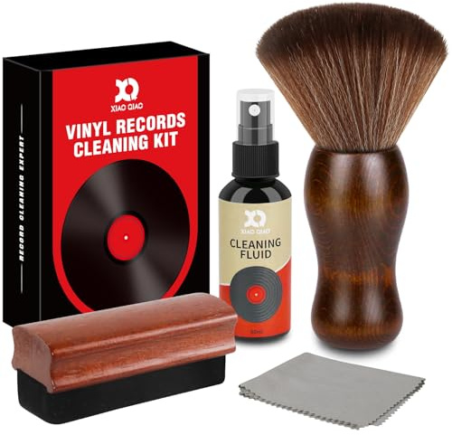 XQ XIAO QIAO Vinyl Record Cleaner Kit - 5-in-1 Vinyl Records Cleaning Kit Includes Soft Velvet Record Brush, Cleaning Liquid, Nano Fiber Record Cleaning Brush, Cleaning Cloth and Storage Bag