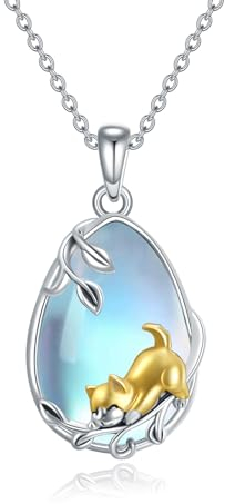 YAFEINI Hunde Halskette 925 Sterling Silber Süßer Welpe Mondstein Anhänger Kette Hunde Schmuck Geburtstags Geschenke für Damen Mädchen Ehefrau Tochter(Hunde Kette)