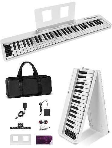 Finger Dance 61 Key Piano Keyboard for Beginner, Folding Piano Keyboard with Bluetooth MIDI, Digital Piano Semi-Weighted, Portable Piano for Adults Kids, Headphones & Carrying Case Included