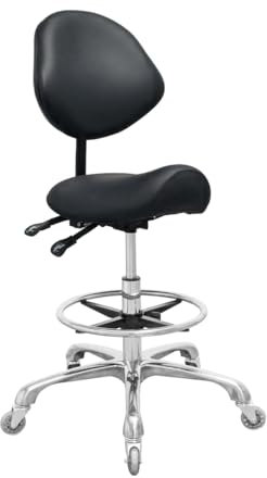 Nazalus Tabouret de selle avec support dorsal et repose-pieds, très résistant (158,8 kg), tabouret hydraulique pivotant réglable pour salon, spa, beauté, massage, clinique, maison, bureau (noir)