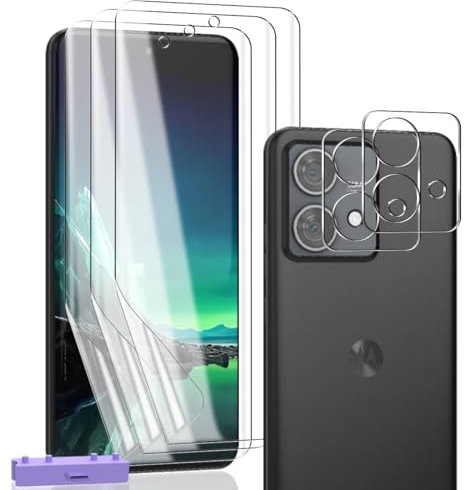 Zerrshoo Protector de Pantalla para Moto Edge 40 Neo - 3 Piezas Película TPU Flexible y 2 Piezas Cristal Templado Protector de Cámara - HD Trasparente