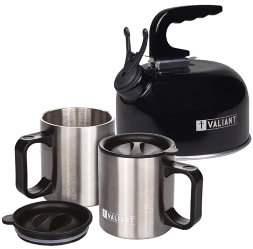 Valiant Camping Kettle & Insulated Mug Set, Black