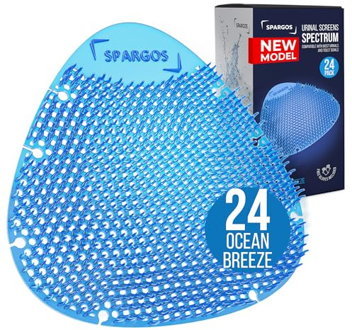 Spargos Urinalsieb mit Duft, 24er Pack Blau, Anti-Spritz | 24 Anti-Spritz Urinalsiebe mit Duft, Blau. Geruchsschutz für Büro, Stadion und Schule. Handschuhe inklusive.