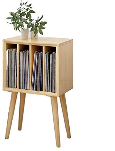 DVD-CD-Rack-Halter, Plattenspieler-Ständer, Schallplatten-Aufbewahrungsschrank, Plattenspieler-Ständer mit 4 Fächern und Holzbeinen, Vinyl-Display-Aufbewahrungstisch für Schlafzimmer, Wohnzimmer