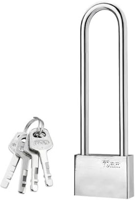 Sarini Verlängertes Vorhängeschloss mit 4 Schlüsseln, 38 mm, Robustes Vorhängeschloss mit langem Bügel für Lager, Garage, Zaun, Silber