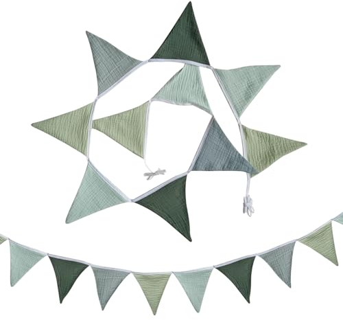 Wimpelkette,Kinderzimmer Deko,Stoff Musselin,Hausbett Girlande Junge,Baby Grün Baumwolle Wanddeko,Jungen Kinderbett Babybett,Bunting,für Grau Klein Mädchen Wimpelketten,Zimmer Babyparty Dekoration