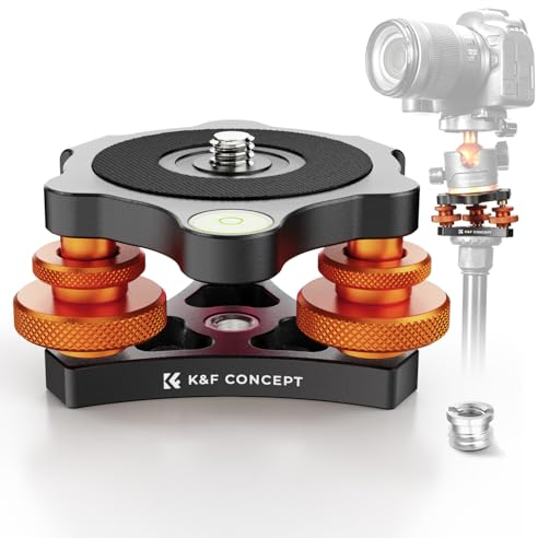 K&F Concept Levelling Base, Aluminium Levelling Base with 3/8 Inch Screw, -5° Precise Angle Adjustment, Tricycle Levelling for Macro Panoramic Photography with 1/4 to 3/8 Screw, 3kg Load Capacity