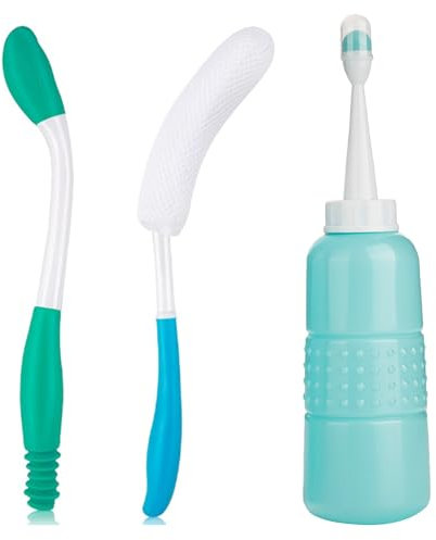 3 Pcs Extended Comfort Kit Long Handle Butt Wiper Shower Brush Travel Bidet Toilet Aid Set Elderly Assistance Butt Cleaner Body Brush for Disabled Elderly Pregnant
