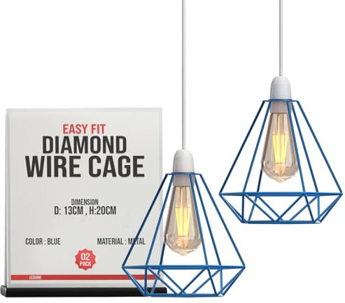 LEDSone Metalldrahtkäfig-Lampenschirm, Vintage-Industrie-Käfig-Kronleuchter-Lampenschirm, Wandleuchte, Decken-Pendelleuchten-Set für Hotel-Boutique-Outlet-Bühne (Blau, 2er-Pack)