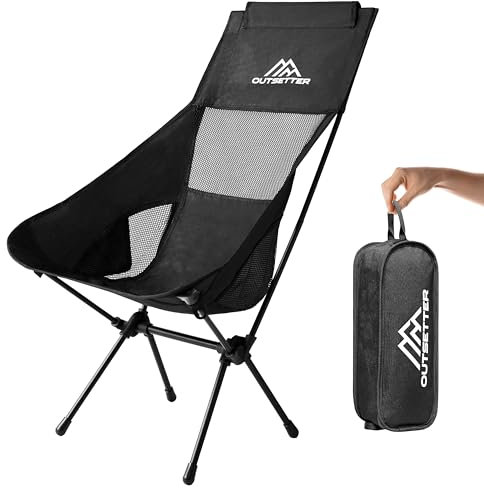 Lightweight Folding Camping Chair Compact Portable Ultralight Fishing Chairs for Adults and Kids Small Camp Beach Chair with Carry Bag Outdoors Lawn Hiking Beach Trip Travel Picnic Garden Black Taller