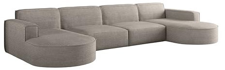 Kaiser Möbel - Sofa U Form - Ecksofa Cord - 382 cm lang, 140 cm breit - Wohnzimmer Couch Extra Groß, Bequemer Sitz mit gewellten Federn und HR Schaum - Modena Sofa Hellbraun