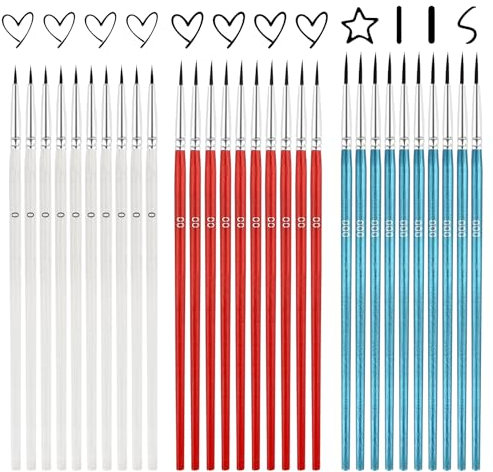 30PCS Fine Detail Paint Brush Set, Miniature Paint Brushes with 000/00/0 Sizes, Acrylic Fine Tip for Model, Watercolor, Oil, Face & Nail Art, Scale Line Drawing - White, Red, Blue
