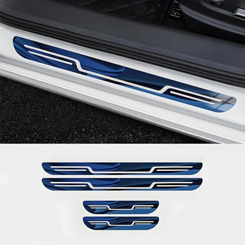 XIAOLINGBAIHUO 4 Pcs Car Door Sill Protector for MG ZS EV 2019-2021 and Other Cars, Car Sill Protectors Strips Welcome Pedal Decorative Accessories,Blue