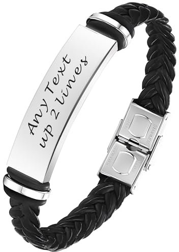 EDSG Personalised Mens Bracelet Leather Bracelets Gifts for Men Him Boyfriend Husband Dad Custom Engraved Bracelet Gift for Valentines Day Birthday Wedding Christmas (Design 3)