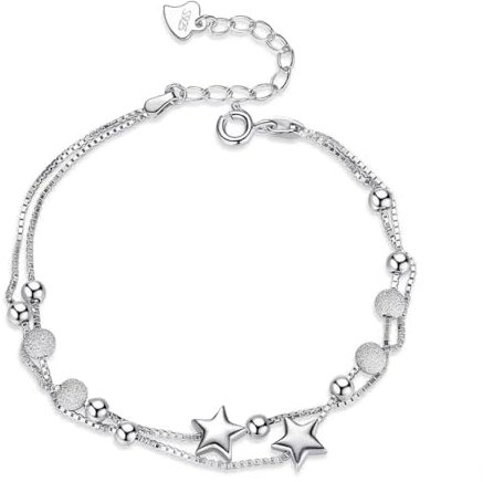 KWKPR Armband Silber Damen Stern Perle Armbänder, Armbänder für Frauen, Verstellbare Layered, Armband Perle Armband Geschenke für sie (A)