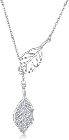 DAYLINLOVE Blatt Halskette 925 Sterling Silber Lange Y Blatt verstellbarer Anhänger Schmuck Geschenk für Frauen