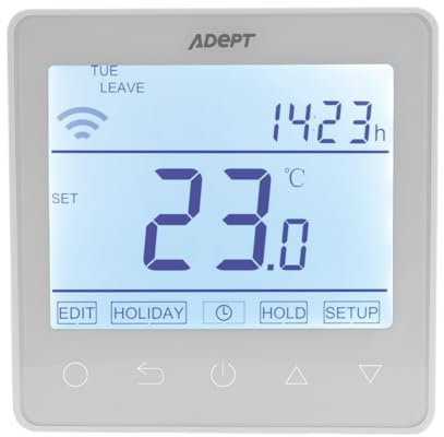 Adept Technology T6300W White Smart WiFi Thermostat for Underfloor Heating System, Compatible with Alexa & Google Home, 7-Day Programmable with App Control, Open Window Detection, Large Screen Display