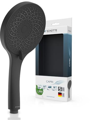 SCHÜTTE Handbrause CAPRI mit Samtstrahl-Technologie | Duschkopf mit über 300 Düsen und 3 einstellbaren Strahlarten | Brausekopf Antikalk für die Dusche | Schwarz