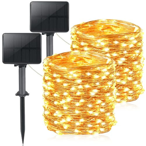 2 Stück Solar Lichterkette Aussen 20M 200 LED Solarlichterkette Außen, Solar Lichterkette Seil Solar Rope Lights Gartenleuchte Fee Lichterkette Wetterfest Mit 8 Modi Für Garten Balkon Terrasse Deko