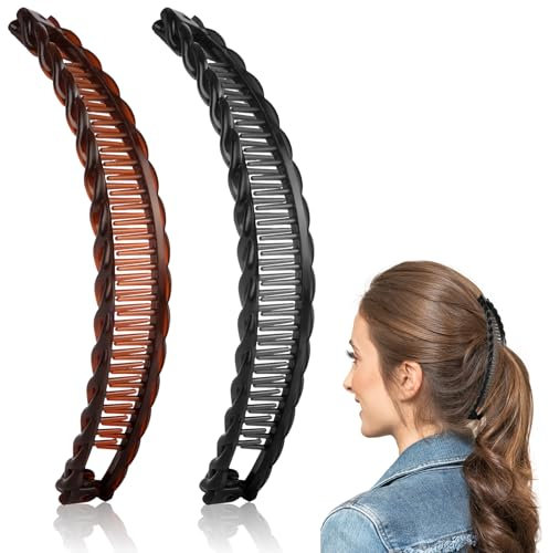 LOPHE Longue Pince Banane - Coiffure Haute Banane Mode pour Coiffure Haute/Basse pour Cheveux Épais/Longs- Pinces à Cheveux Banane Accessoire Cadeau pour Femme Yoga/Travail/Soirée - (Noir + Marron)