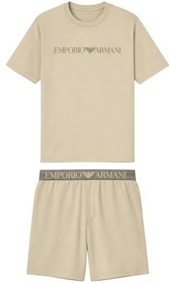 EMPORIO ARMANI Maglietta da Uomo + Pantaloncini, Pigiama da Uomo, Grigio-Verde, XL